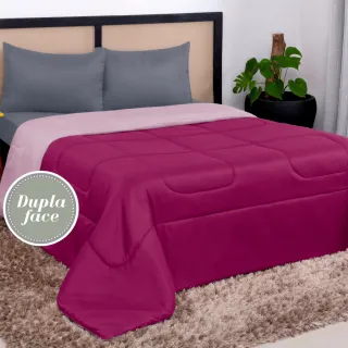 Promoção Edredom Casal Queen Barato - Dupla Face Bicolor - Pink e Preto
