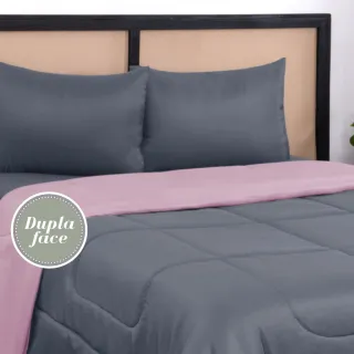 Promoção Edredom Casal Queen Barato - Dupla Face Bicolor - Pink e Preto