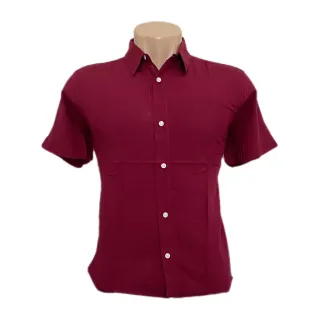 Camisa Social Masculina Havaiana Verão - Manga Curta Lisa Básica - Branco