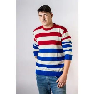 Suéter Cores Listrado - 3 Opções - azul/vernelho