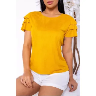 Blusa PREMIUM Manga Curta Suede BABADO 3 - Vermelho