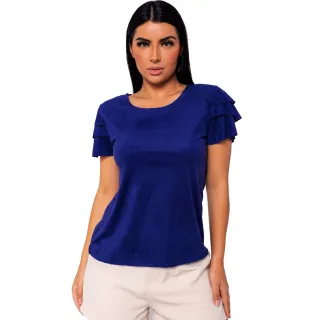Blusa PREMIUM Manga Curta Suede BABADO 3 - Vermelho