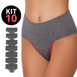 Modeladora Calcinha Seca Barriga Cós Alto Feminina Kit 10 Microfibra Mescla