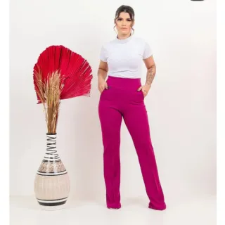 Malha Crepe Flare Calça Feminina Estilo Social - Branco