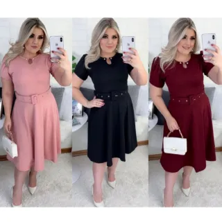 Moda Cristã Plus Size: Vestido Godê Manga Princesa Pérola para Festa Formatura - Azul Marinho