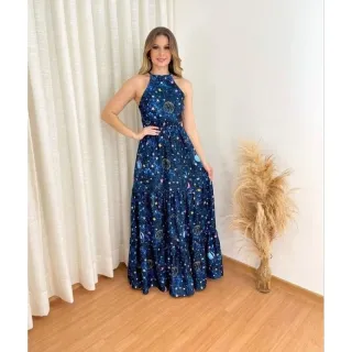 Moda Feminina: Vestido Longo Estampado Lastex Lola - Vermelho