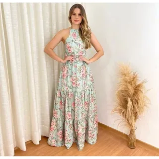 Moda Feminina: Vestido Longo Estampado Lastex Lola - Vermelho