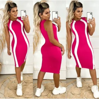 Faixa Branca Vestido Midi Canelado Regata Tam. P ao GG Longuete - Vermelho Bordeaux