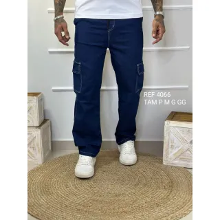 Calça masculina jeans cargo em várias cores e lavagens, linha premium original - Preta