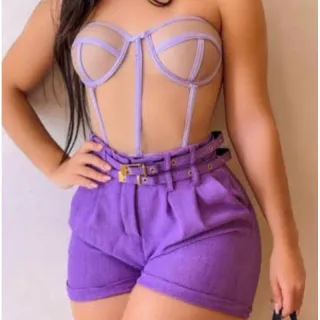 Cintura Alta Feminino Dois Cintos em Linho - Bege