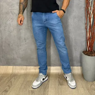 Calça Masculina Jeans Esporte Fino Modelo Slim Bolso Embutido - Azul Escuro