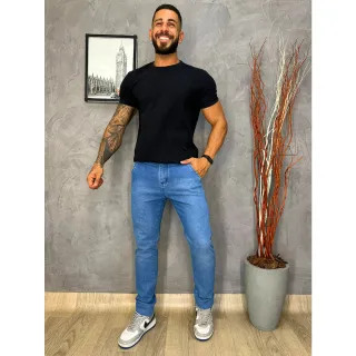 Calça Masculina Jeans Esporte Fino Modelo Slim Bolso Embutido - Azul Escuro