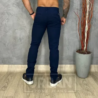 Calça Masculina Jeans Esporte Fino Modelo Slim Bolso Embutido - Azul Escuro