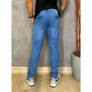 Calça Masculina Jeans Esporte Fino Modelo Slim Bolso Embutido - Azul Escuro