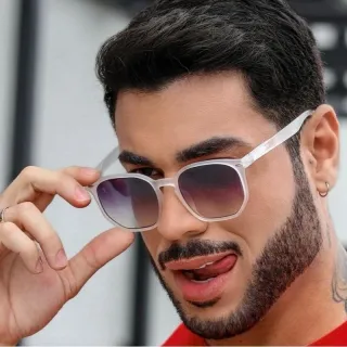 517 Óculos de Sol Masculino Quadrado com Proteção UV400 em Acetato - Polarizado e madeira d7