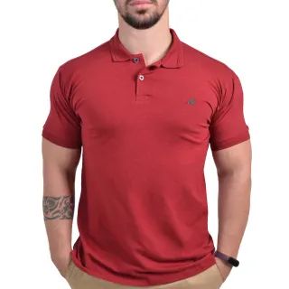 Malha Conforto Camisa Polo Algodão Vermelha com Elastano - Branco