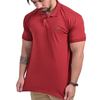 Malha Conforto Camisa Polo Algodão Vermelha com Elastano - Branco