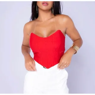 Corselete Morcego Bojo Tomara Que Caia Ponta de Bico Cropped - Preto