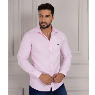 Trabalhado Algodão Manga Longa Social - cinza chumbo