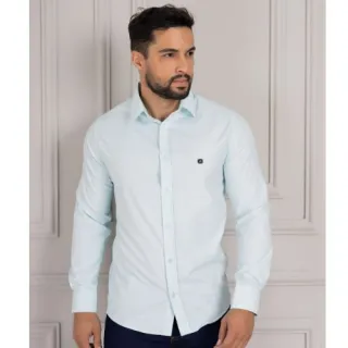 Trabalhado Algodão Manga Longa Social - cinza chumbo