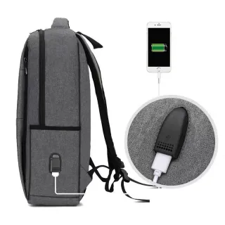 Mochila Impermeável Escolar com USB para Notebook 15.6 - 1 ZIPER CINZA