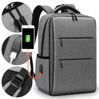 Mochila Impermeável Escolar com USB para Notebook 15.6 - 1 ZIPER CINZA