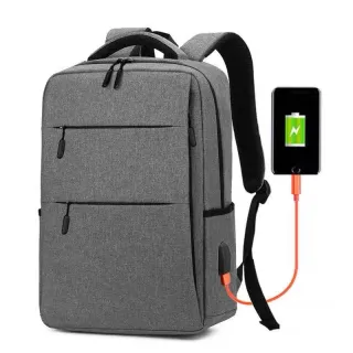 Mochila Impermeável Escolar com USB para Notebook 15.6 - 1 ZIPER CINZA