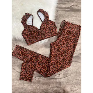 Calça Legging com Top Fitness Conjunto Babado - Preto