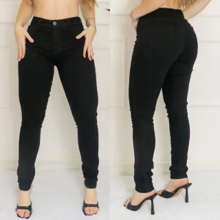 Cintura Alta Calça Jeans Feminina Skinny Levanta Bumbum Lycra - Jeans Premium Azul Escuro