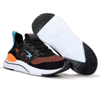 Envio Imediato - Tênis Masculino Esportivo Confortável Original para Caminhada e Corrida - PRETO/LARANJA