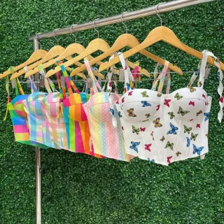 Corset com bojo floral onça amarrar no ombro, colorido e candy colors - 5-bolinha candy