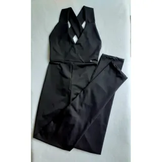 Roupa de malhar - Macacão Suplex Feminino Longo Empina Bumbum Cruzado Costas - Preto