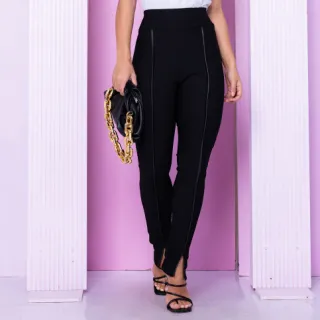 Calça Feminina Xadrez Jacquard de Couro - Estilo Alfaiataria - Branca