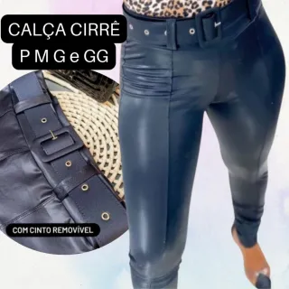 Legging Feminina Cirre com Cinto - Tamanhos P, M, G e GG - Imitação de Couro - Calça Cirre PRETO