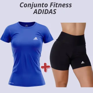 Camisa Dry Fit + Short Fitness Suplex: Kit Feminino Esportivo - Camisa + Short Preto ADIDAS