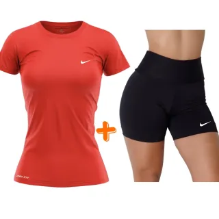 Camisa Dry Fit + Short Fitness Suplex: Kit Feminino Esportivo - Camisa + Short Preto ADIDAS