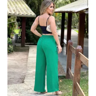 Moda Super Envio! Calça Pantalona Feminina Cintura Alta com Bolso - Branco