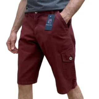 Preço Otimo, Bermudas Masculinas Jeans Cargo Shorts Coloridas 6 Bolsos - Vinho Cargo 6 Bolsos