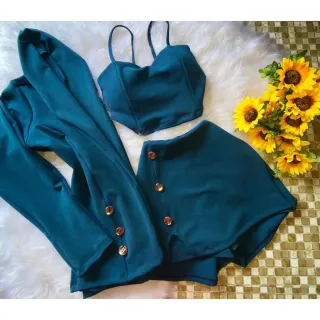 Blazer com Bojo, ShortSaia Cropped e Conjunto Feminino - Modelo07