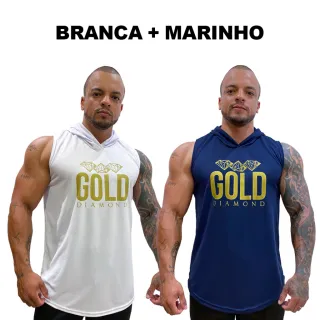 Regatas Masculina Longline Dry Capuz - Kit com 2 - Gold Diamond - BRANCA + CINZA