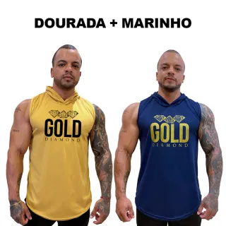 Regatas Masculina Longline Dry Capuz - Kit com 2 - Gold Diamond - BRANCA + CINZA