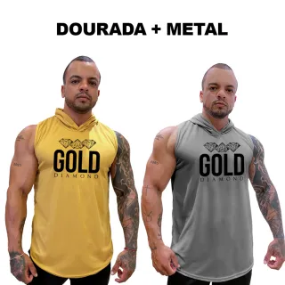 Regatas Masculina Longline Dry Capuz - Kit com 2 - Gold Diamond - BRANCA + CINZA