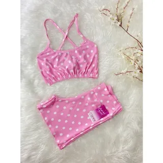 Top de alcinha cruzada sem bojo com Conjunto Fitness short - onça rosa/amarelo