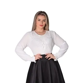 REF258 Blusa Social Feminina Manga Longa com Detalhes em Renda - Verde Militar