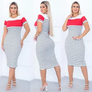 DIANA MC - Vestido Tubinho Midi para Look do Culto e Dia a Dia - CINZA/MOSTARDA