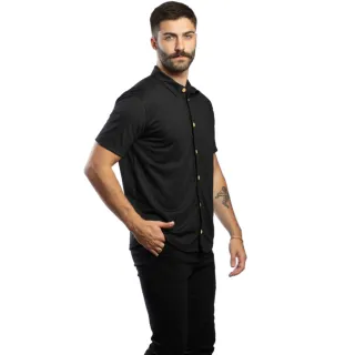 Camisa Sustentável Preta Masculina de Botão em Malha - Azul