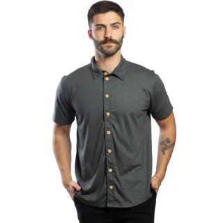 Camisa Sustentável Preta Masculina de Botão em Malha - Azul