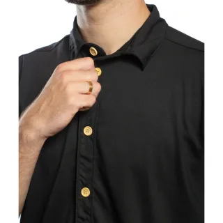 Camisa Sustentável Preta Masculina de Botão em Malha - Azul