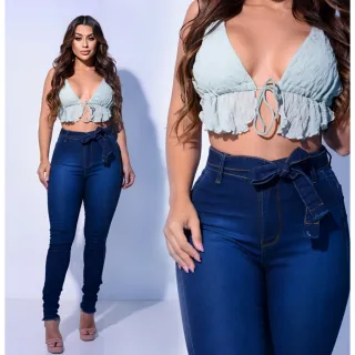 Calça Jeans Feminina ZARA, estilo levanta bumbum, cintura alta - PRET - RASG