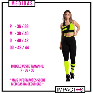 Calça Legging Feminina Conjunto Fitness Top - IMT08 - IMC09 - Preto - Amarelo Neon